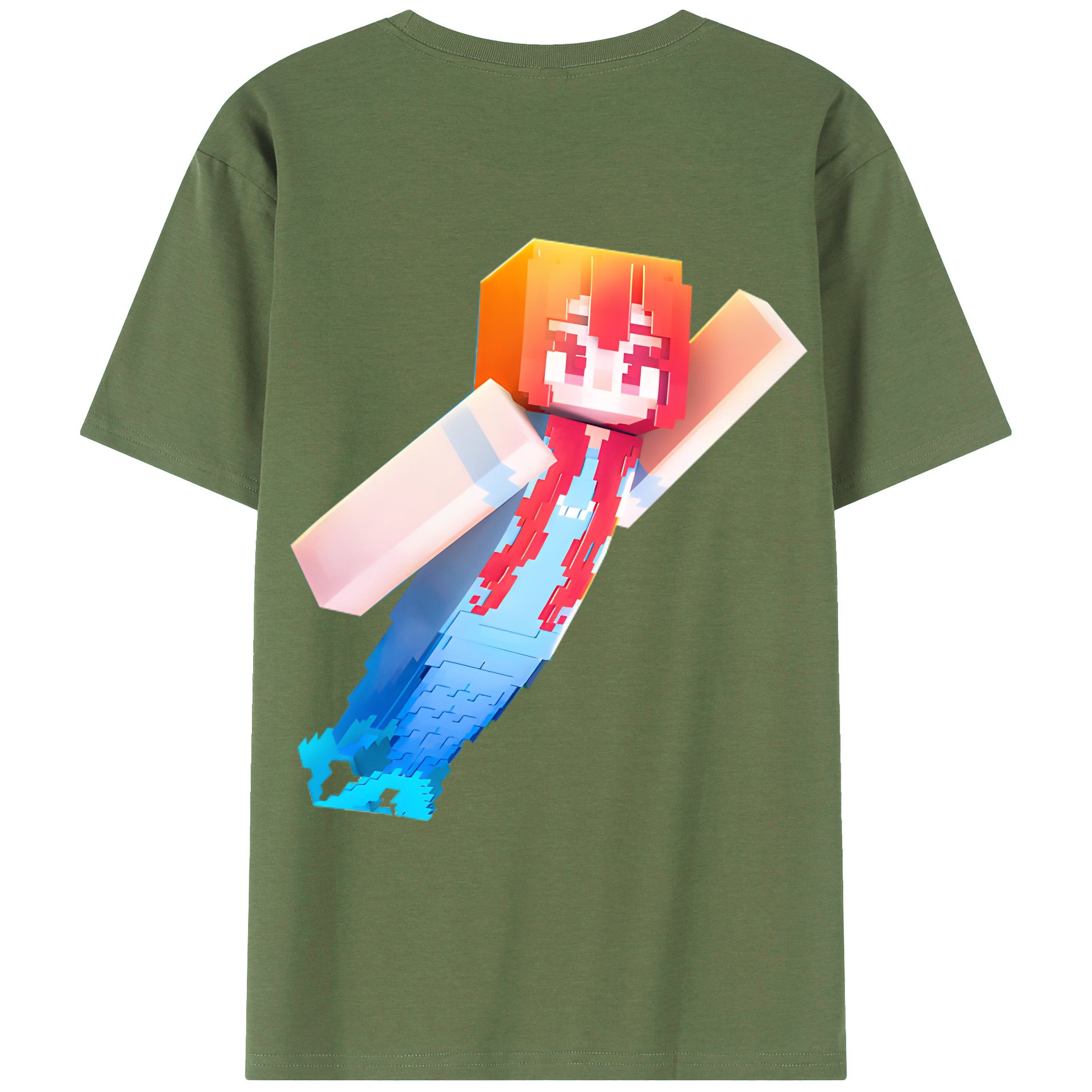 （画像用） マインクラフト ブロックの世界 Minecraft MC Block world 綿100％ メンズ半袖Tシャツ（バックプリント） 通気性
